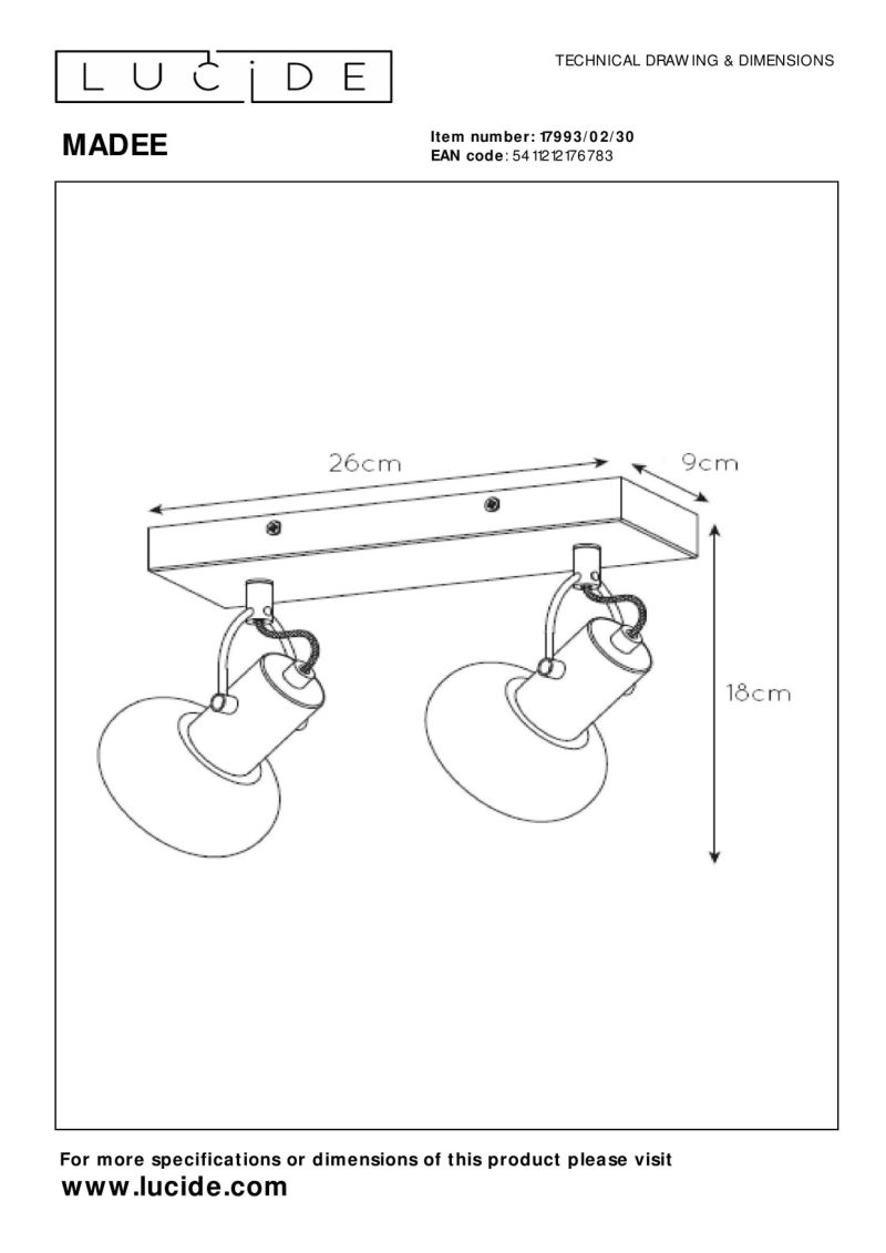 Lucide MADEE - Stropné bodové svietidlo - 2xE14 - Čierne